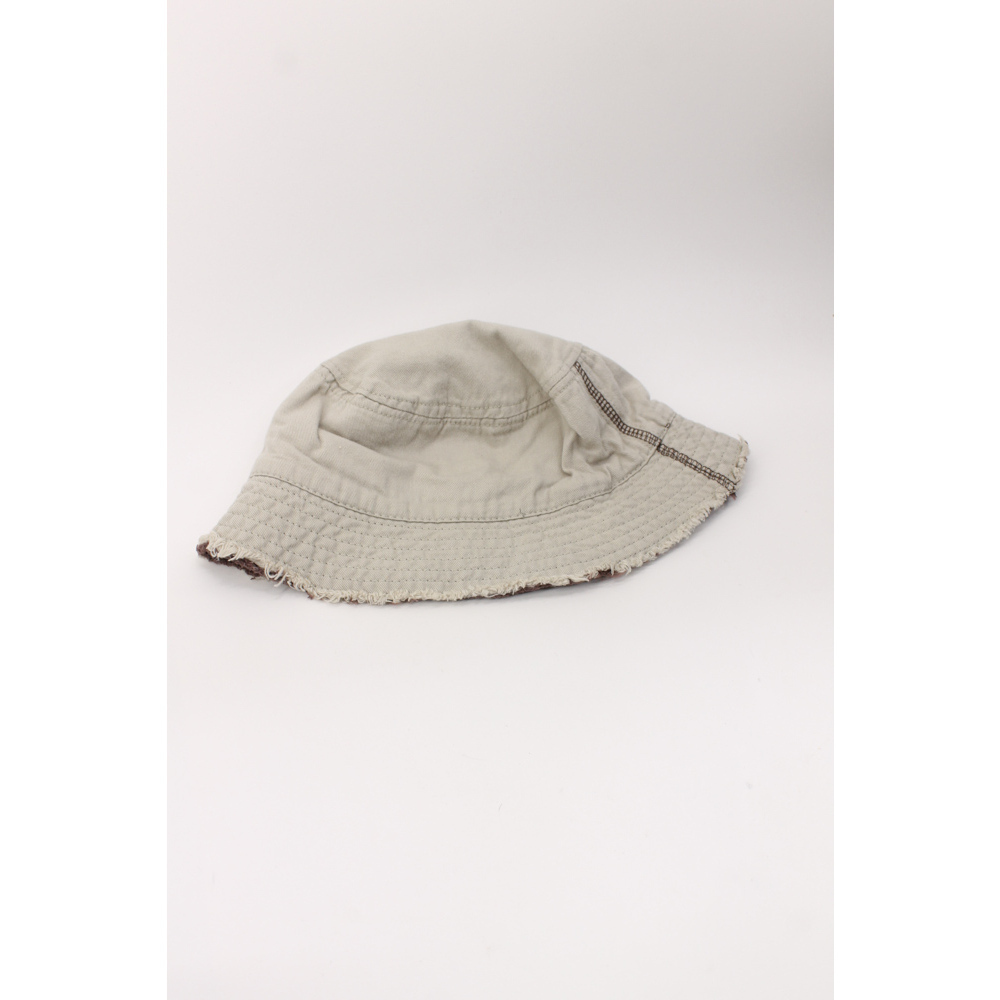 100% cotton beige with brown under brim boys unfinished edge bucket cap Sun hat